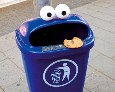Photo by Timm Schneider a bin that looks like Cookie Monster eating a cookie